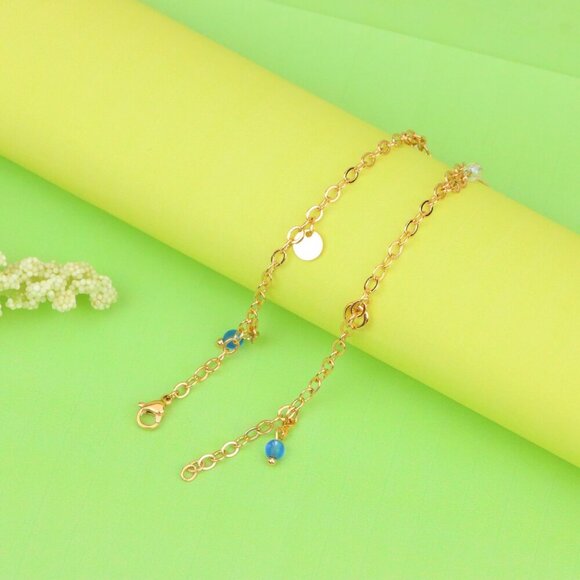 "Elegant Rose Gold Anklet with Blue Beads and Pearl Charms, XPAL1180 - Picture 6 of 12